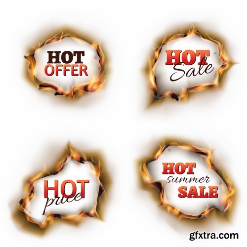 Collection of fire singed paper sticker label sticker burning ash 24 EPS