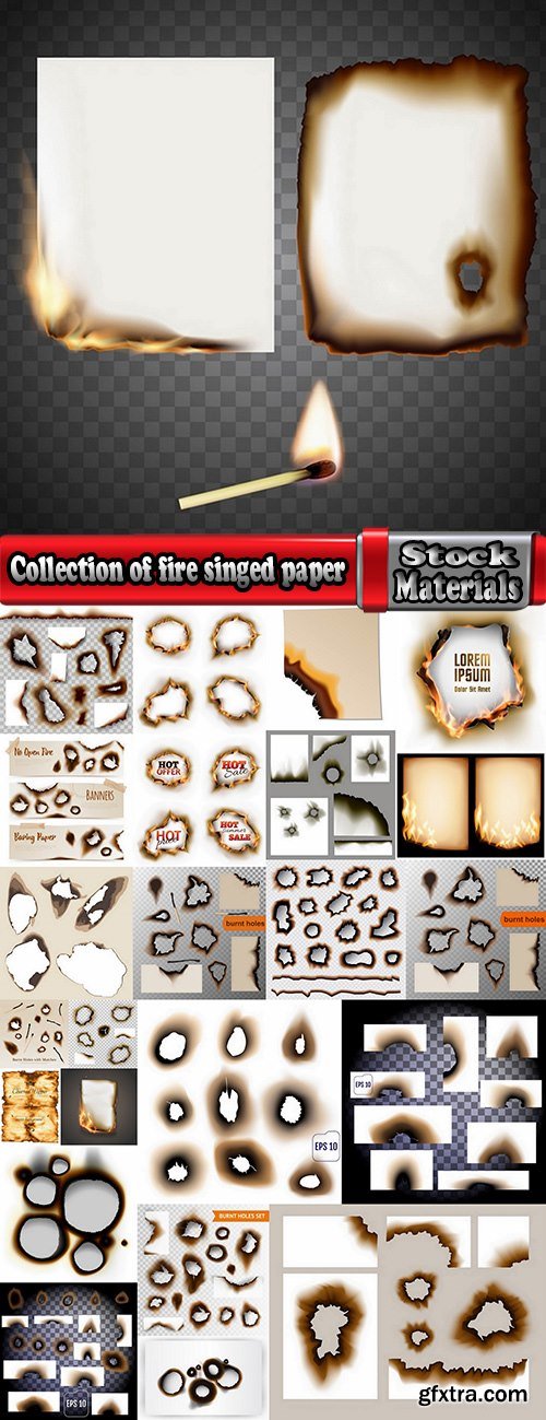 Collection of fire singed paper sticker label sticker burning ash 24 EPS