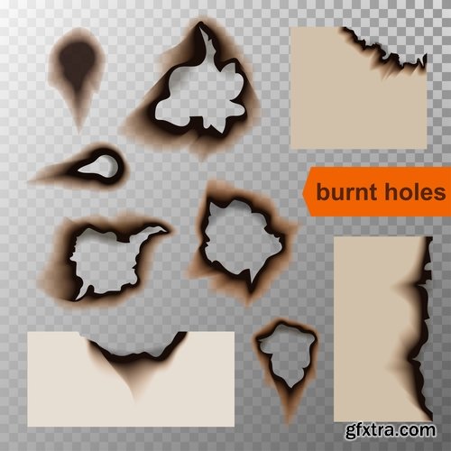 Collection of fire singed paper sticker label sticker burning ash 24 EPS