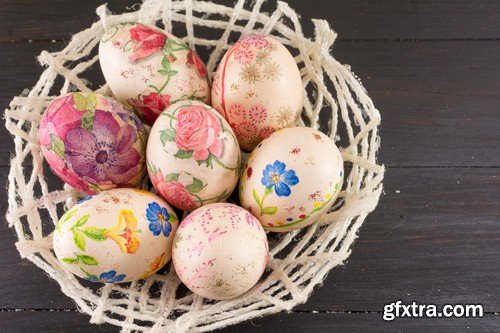 Decorated Easter eggs in basket - 6 UHQ JPEG