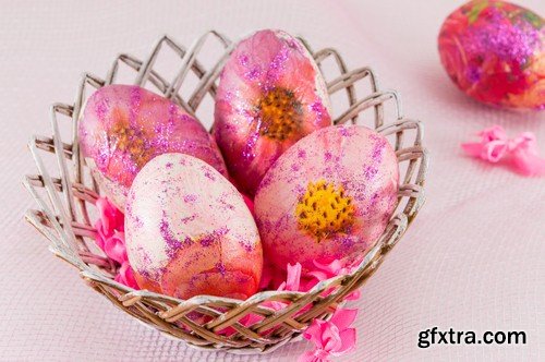 Decorated Easter eggs in basket - 6 UHQ JPEG