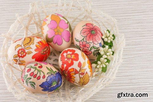 Decorated Easter eggs in basket - 6 UHQ JPEG