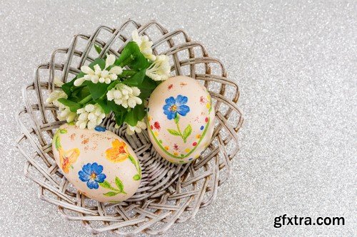 Decorated Easter eggs in basket - 6 UHQ JPEG