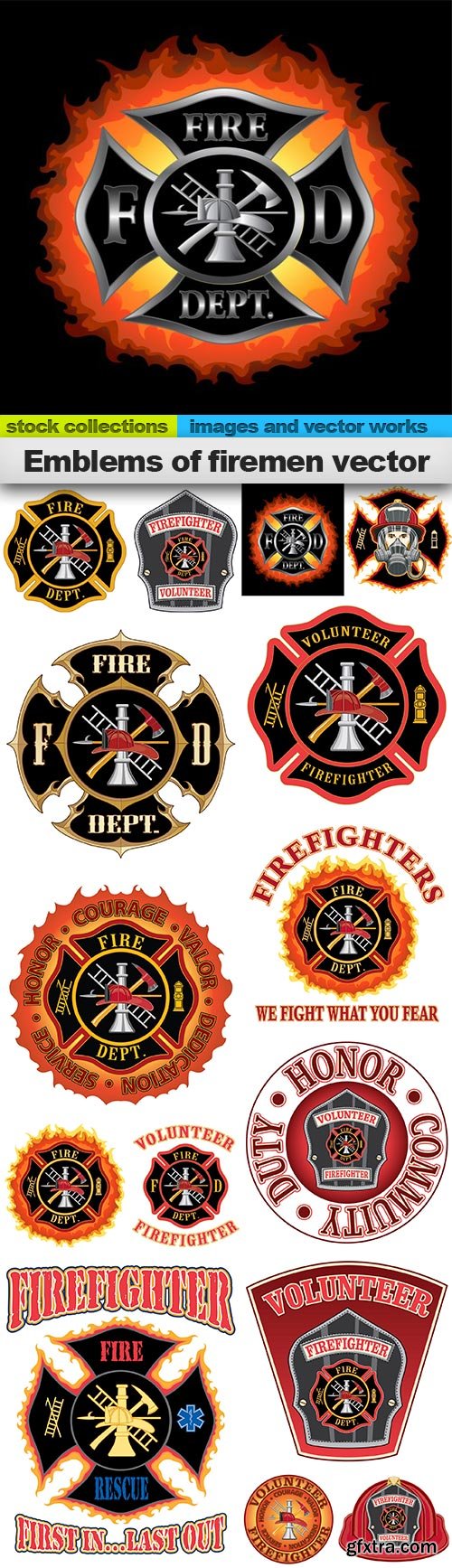 Emblems of firemen vector, 15 x EPS