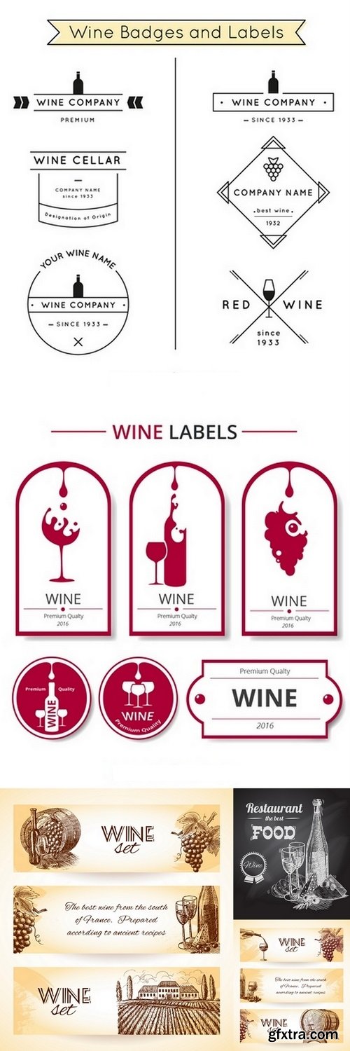 Decorative wine banners Premium Vector