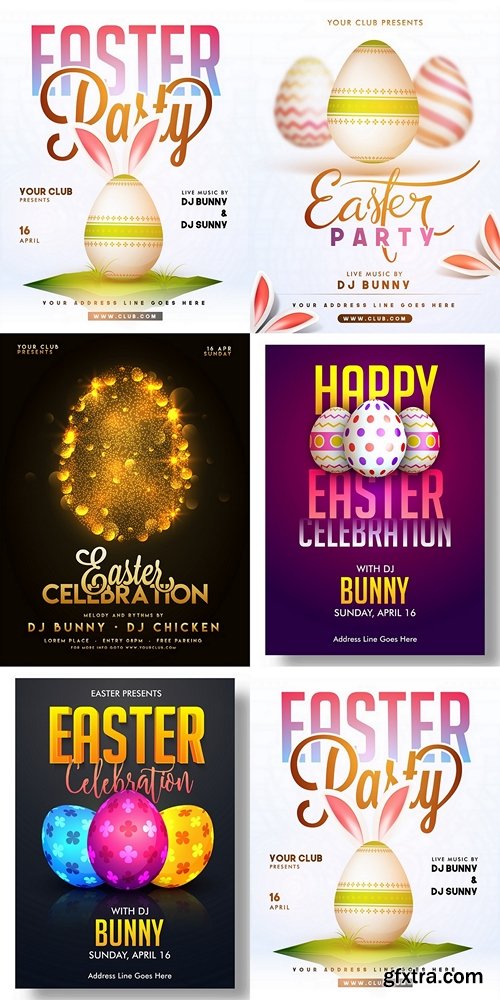 Easter brochure template with three decorative eggs Premium Vector