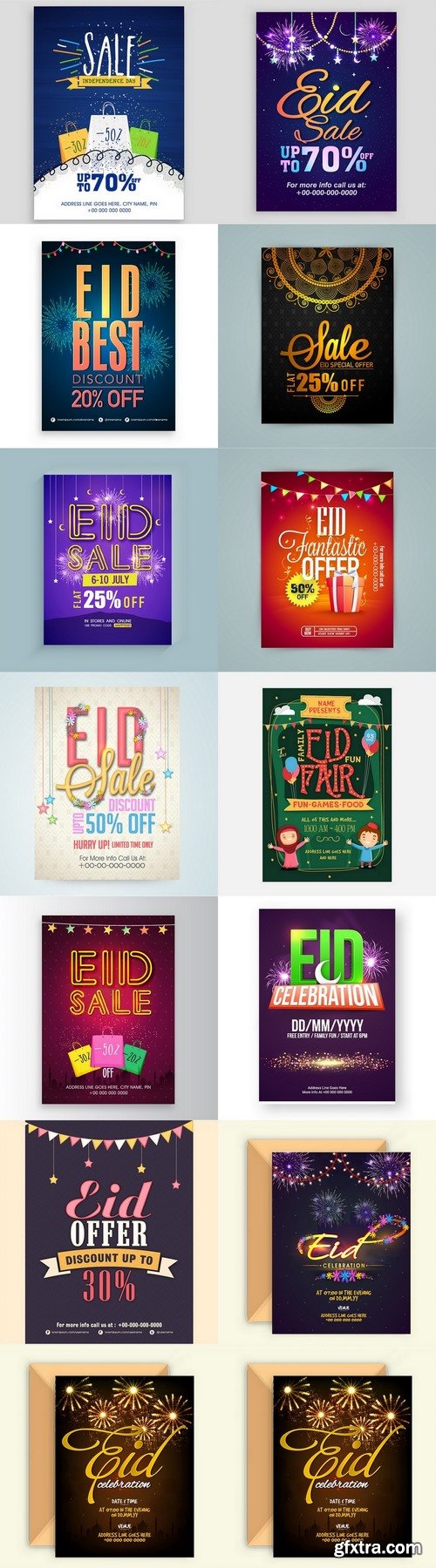 Elegant invitation with golden fireworks for eid mubarak Premium Vector