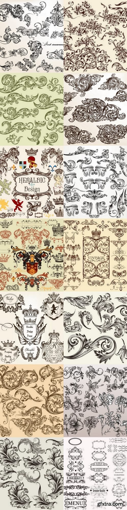 Heraldic elements collection Premium Vector