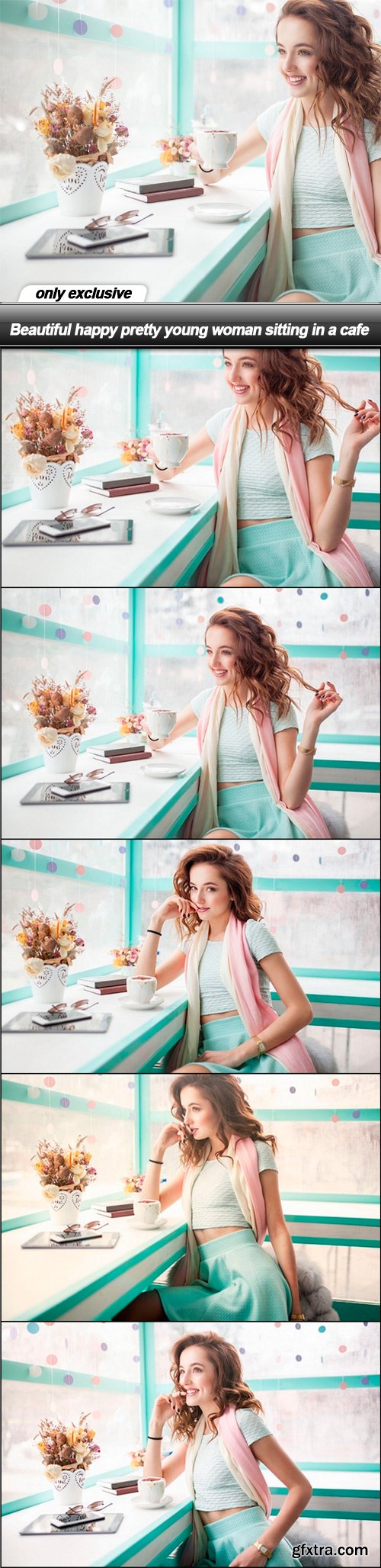 Beautiful happy pretty young woman sitting in a cafe - 6 UHQ JPEG