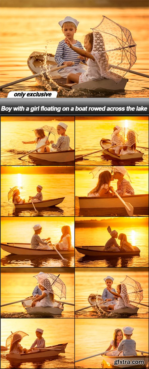 Boy with a girl floating on a boat rowed across the lake - 10 UHQ JPEG