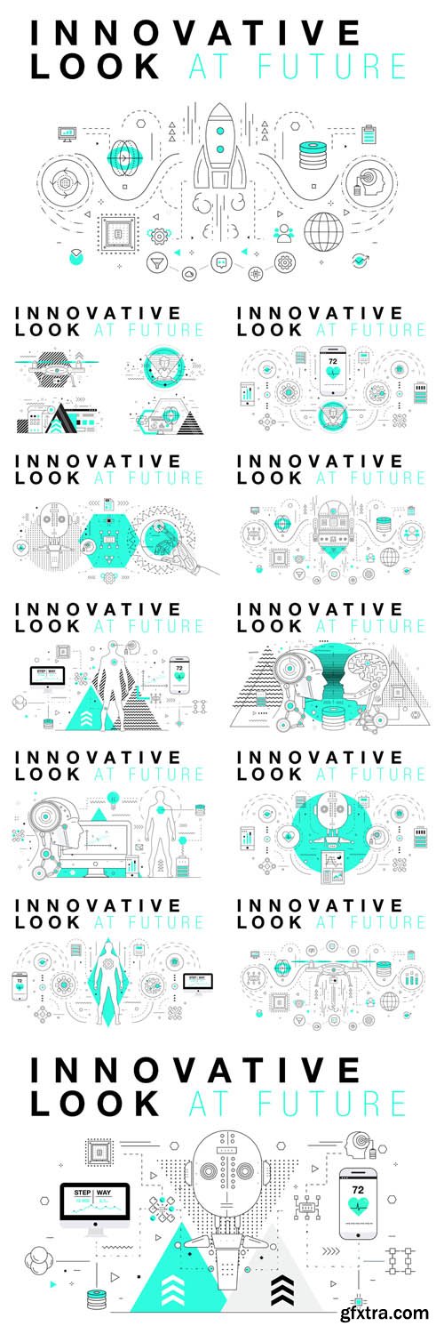 Vector Set - Trendy Innovation Systems Layouts in Polygonal Contour Line Composition