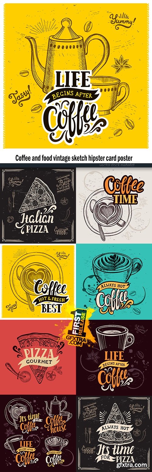 Coffee and food vintage sketch hipster card poster