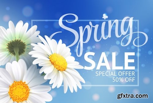 Collection daisy flower petal spring flyer banner frame background 25 EPS