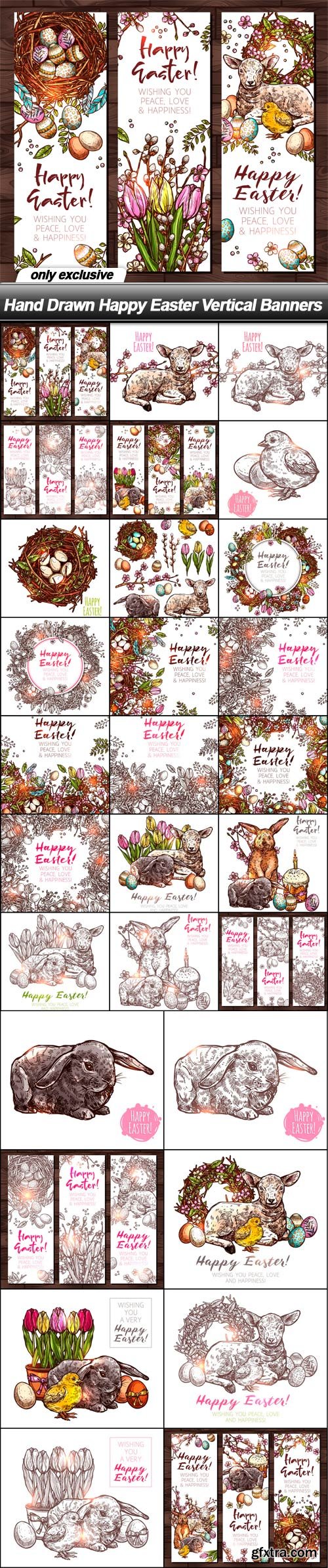 Hand Drawn Happy Easter Vertical Banners - 29 EPS