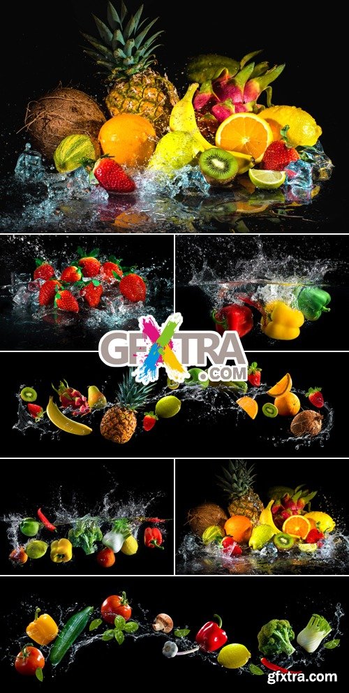 Stock Photo - Fruits & Vegetables in Water Splash