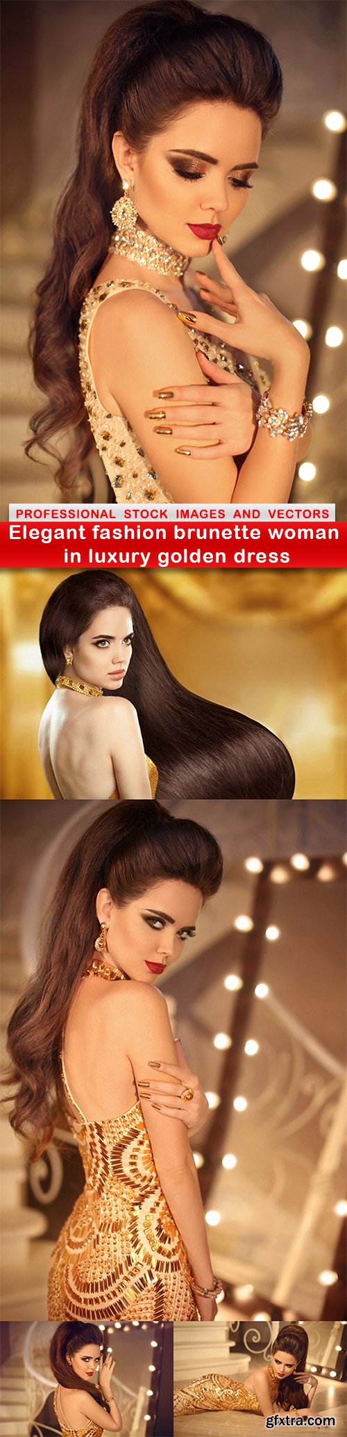 Elegant fashion brunette woman in luxury golden dress - 5 UHQ JPEG