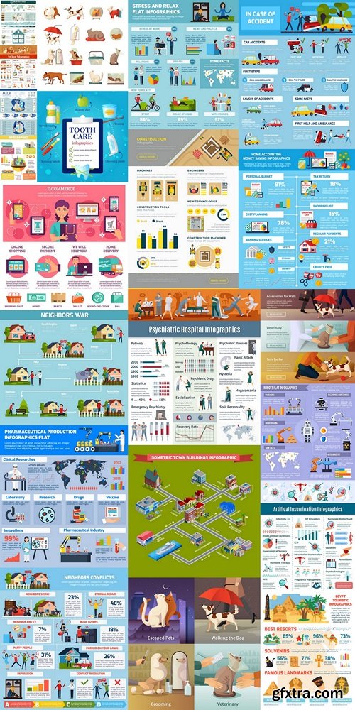 A varied set of infographics