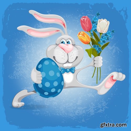Collection of easter bunny egg flyer banner sticker label invitation card 3-23 EPS