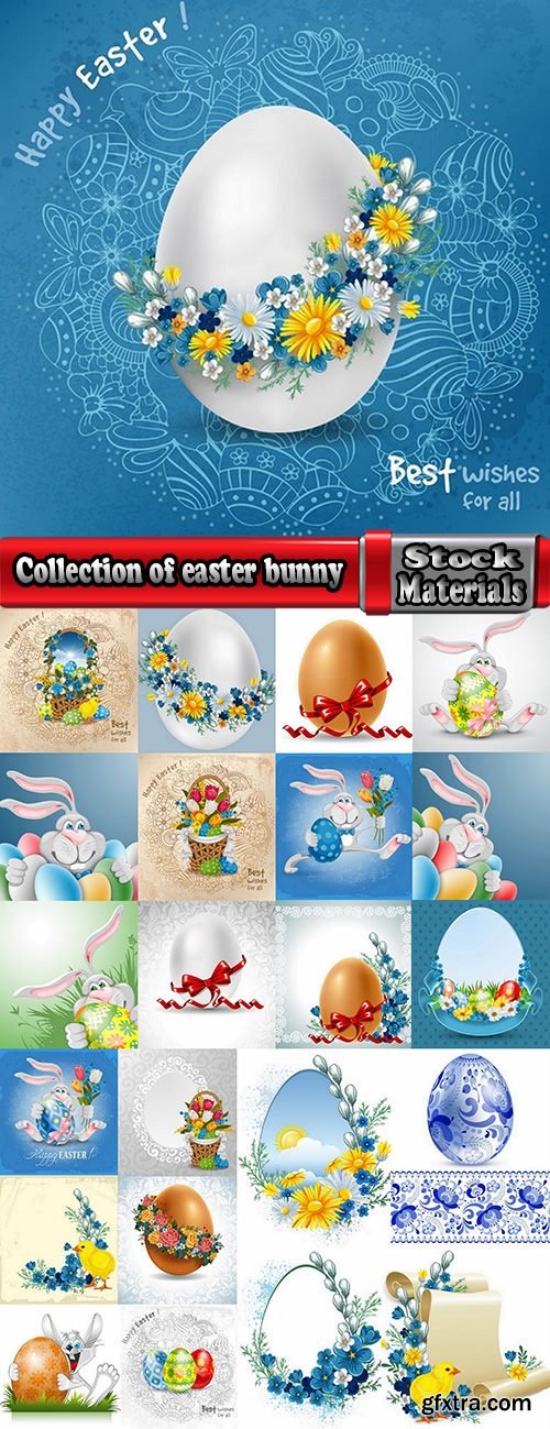 Collection of easter bunny egg flyer banner sticker label invitation card 3-23 EPS