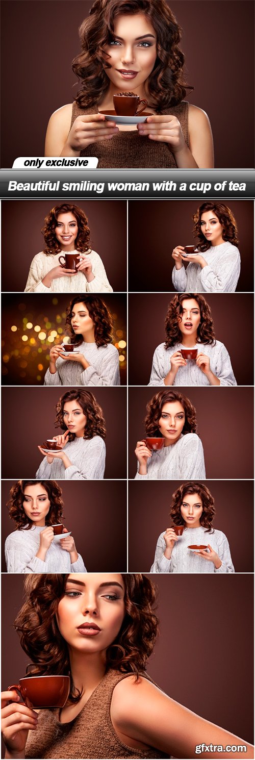 Beautiful smiling woman with a cup of tea - 10 UHQ JPEG