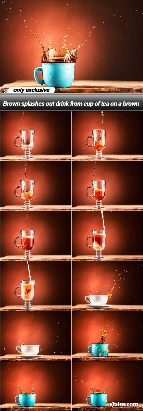 Brown splashes out drink from cup of tea on a brown - 13 UHQ JPEG