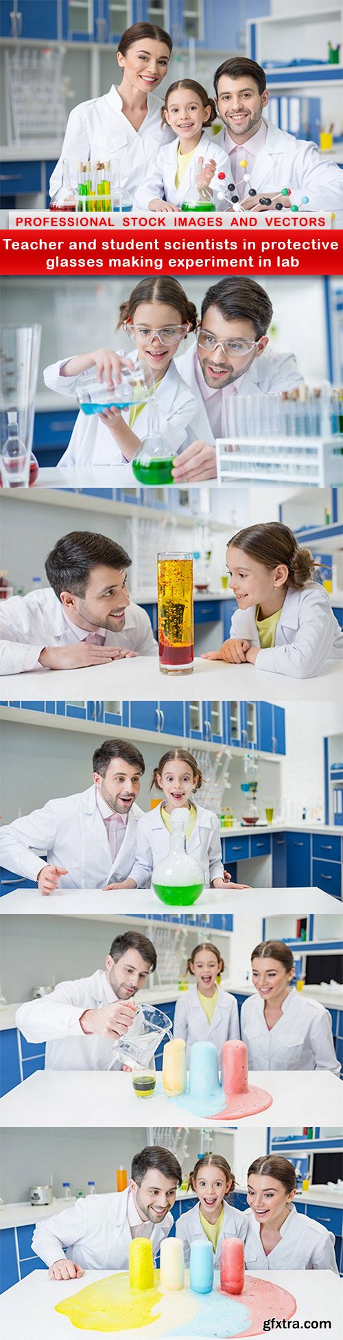 Teacher and student scientists in protective glasses making experiment in lab - 6 UHQ JPEG