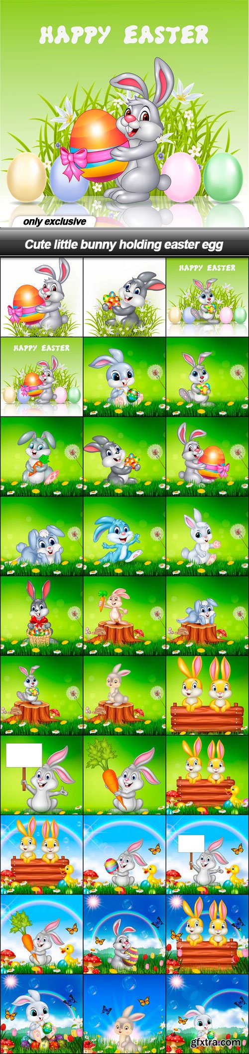 Cute little bunny holding easter egg - 30 EPS