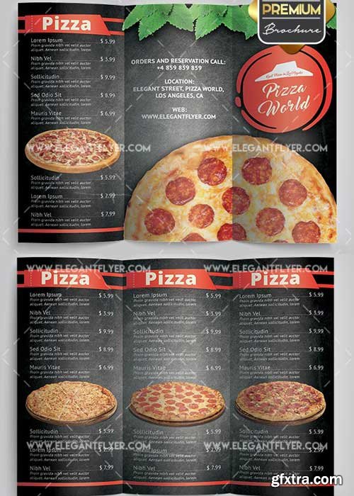 Pizza Menu V9 Premium Tri-Fold PSD Brochure Template