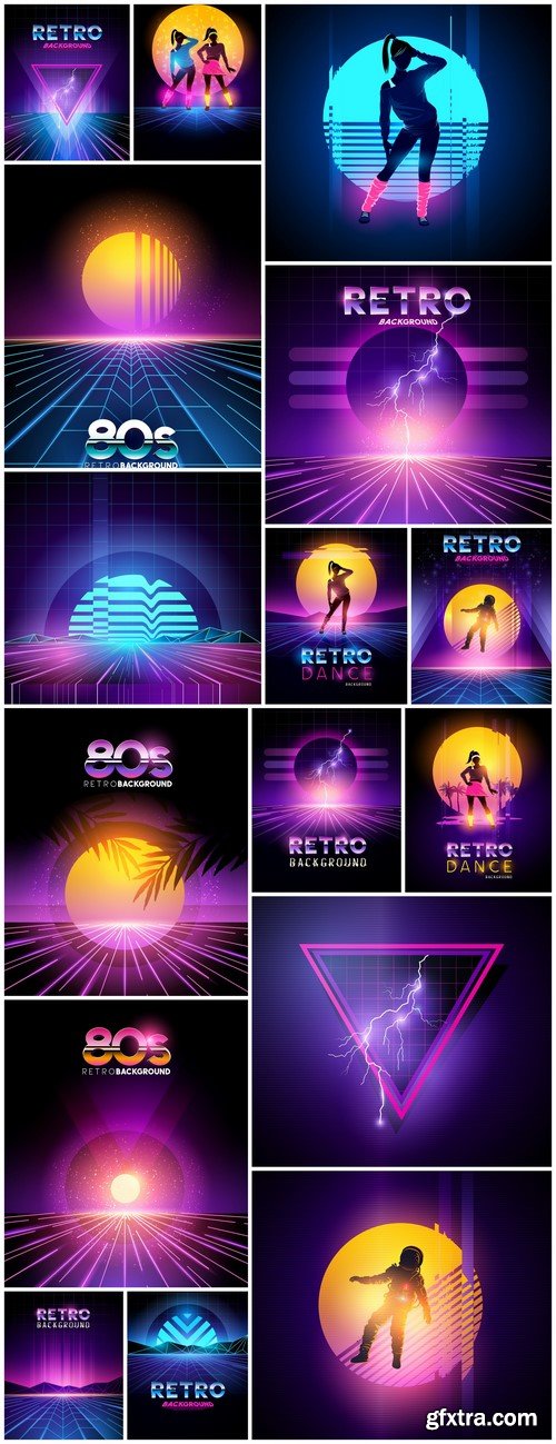 Retro background bright poster 16X EPS