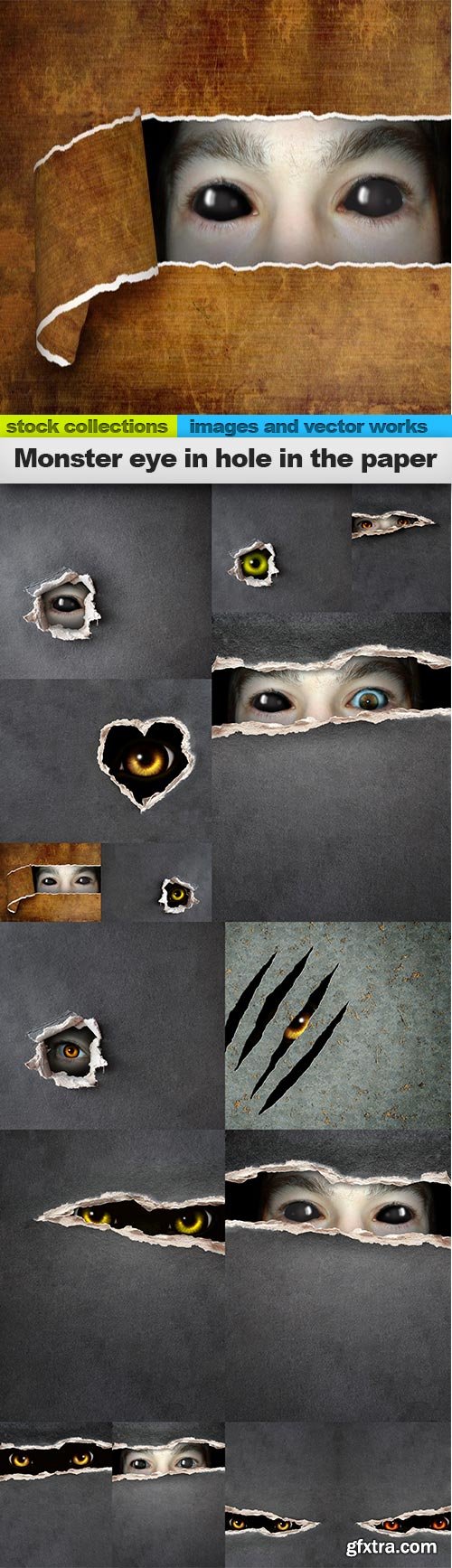 Monster eye in hole in the paper, 15 x UHQ JPEG