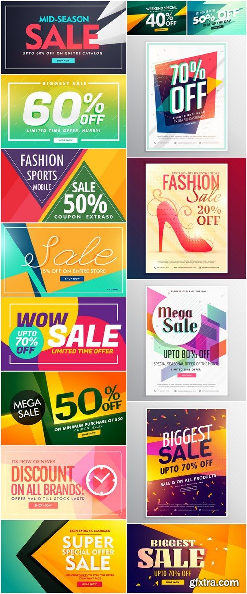 Stylish sale banner design with offer details for promotion 15X EPS