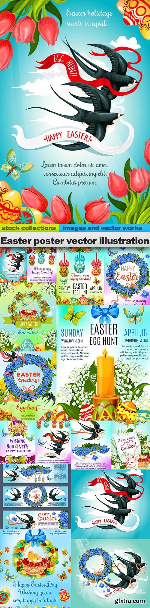 Easter poster vector illustration, 15 X EPS