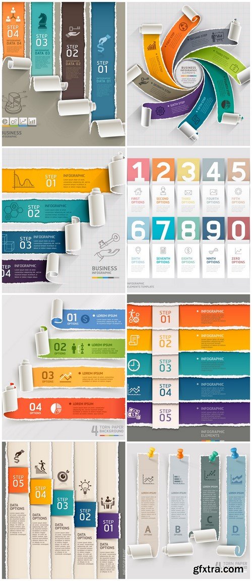 Abstract infographics template torn paper style 8X EPS