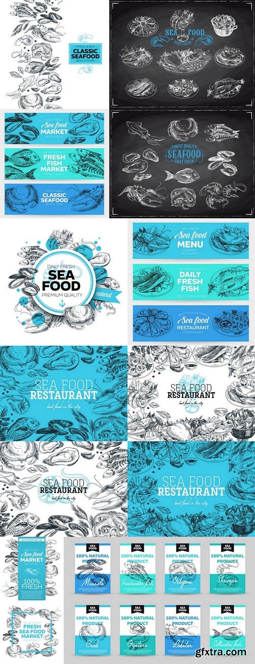 Vector hand drawn sea food Illustration