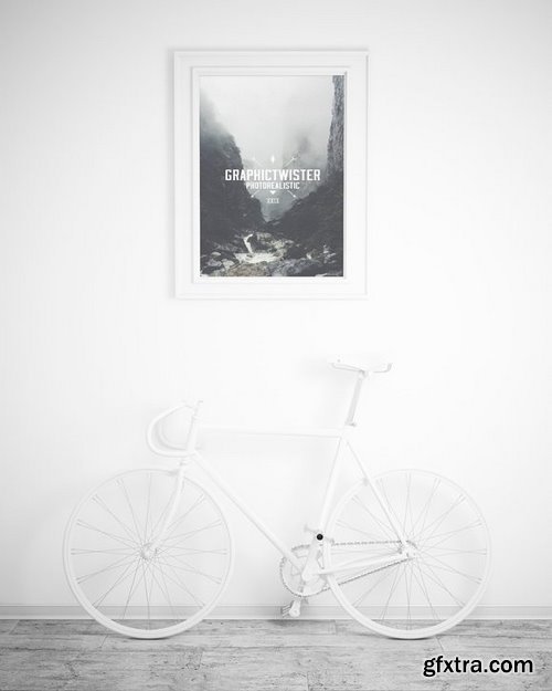 CM - Wall Frame Mockup With Bicycle 650308