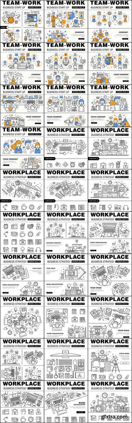 Modern office people industry. Thin line business day - 60 EPS