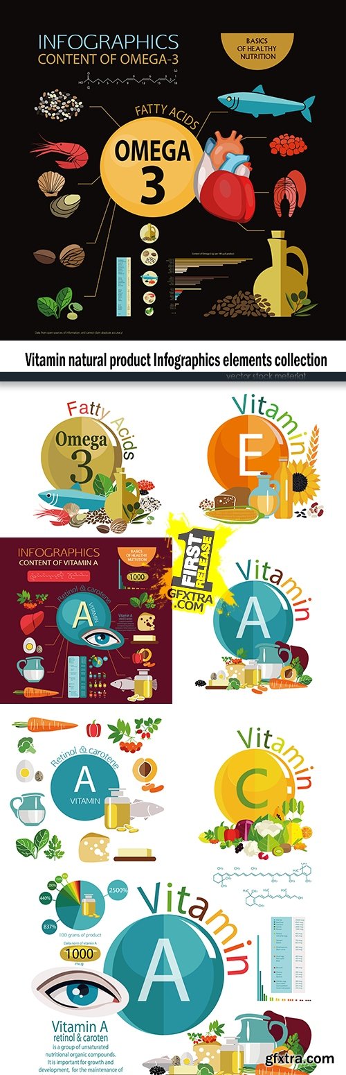 Vitamin natural product Infographics elements collection