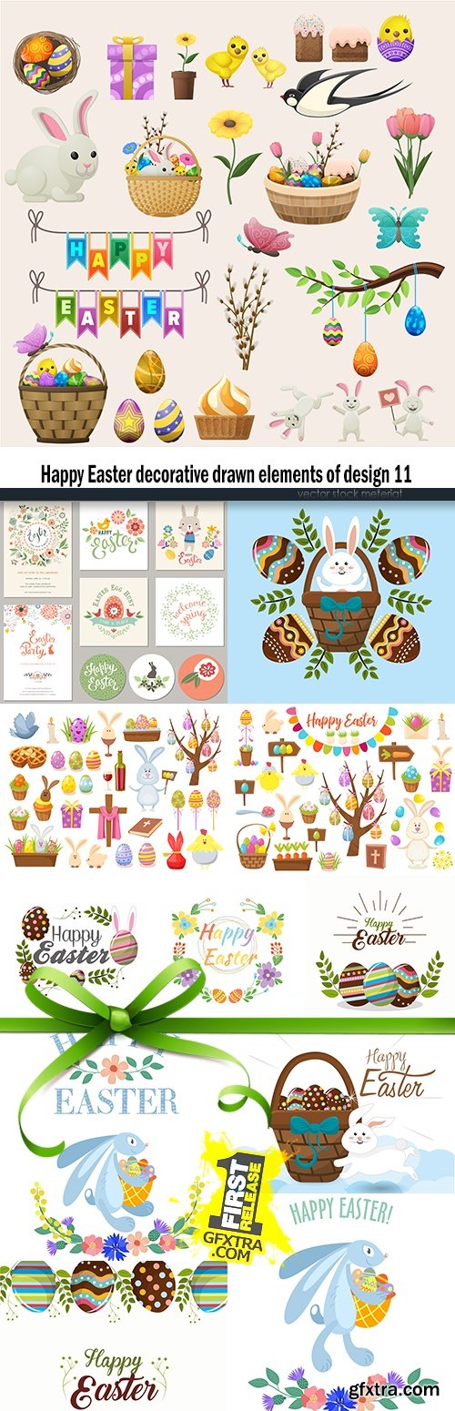 Happy Easter decorative drawn elements of design 11