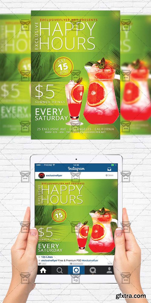 Exclusive Happy Hours - Flyer Template + Instagram Size Flyer