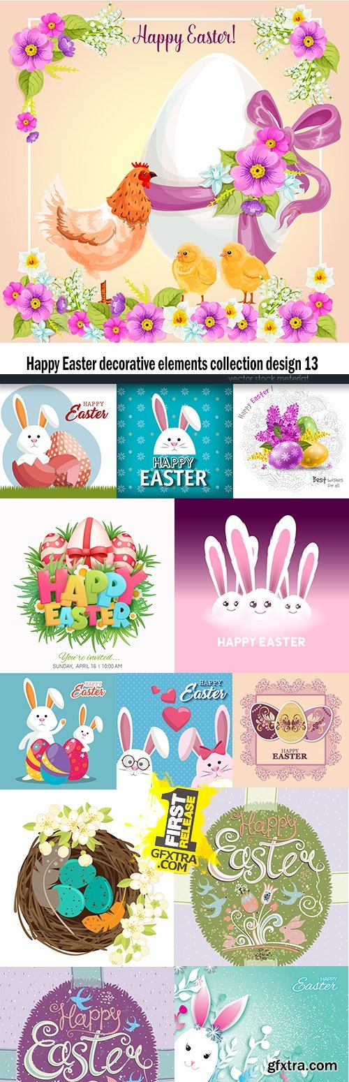 Happy Easter decorative elements collection design 13