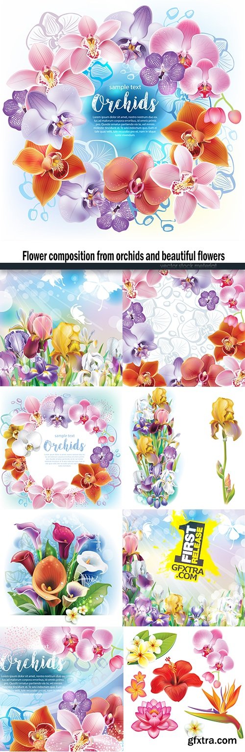 Flower composition from orchids and beautiful flowers