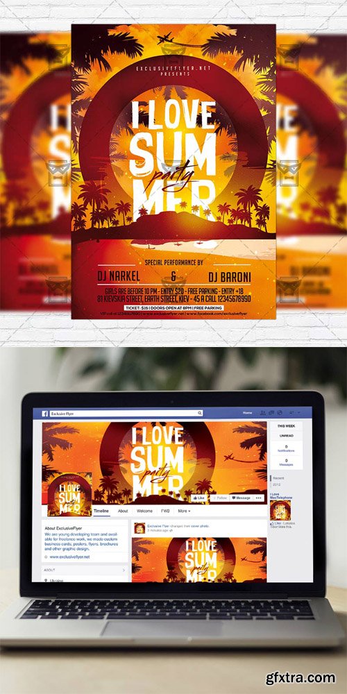 I Love Summer Party - Flyer Template + Instagram Size Flyer