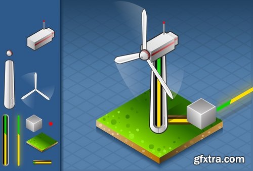 Collection isometric infographics house icon alternative energy heat fuel 24 EPS