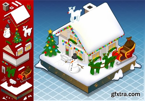 Collection isometric infographics house icon alternative energy heat fuel 24 EPS