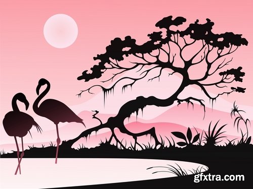 Flamingo collection of bird background background pattern of wing feather wallpaper 25 EPS