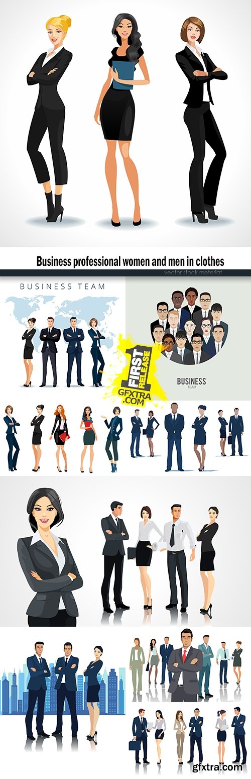 Business professional women and men in clothes