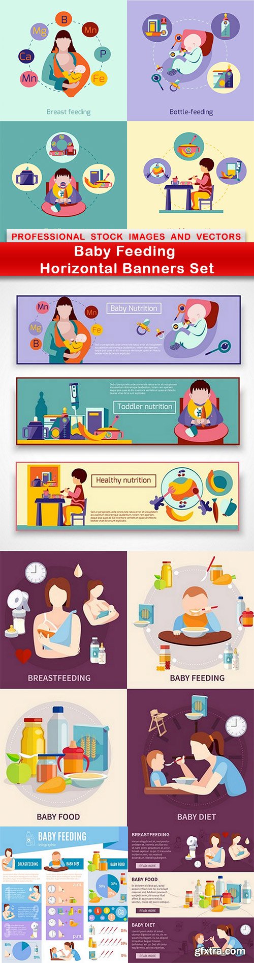 Baby Feeding Horizontal Banners Set - 5 EPS