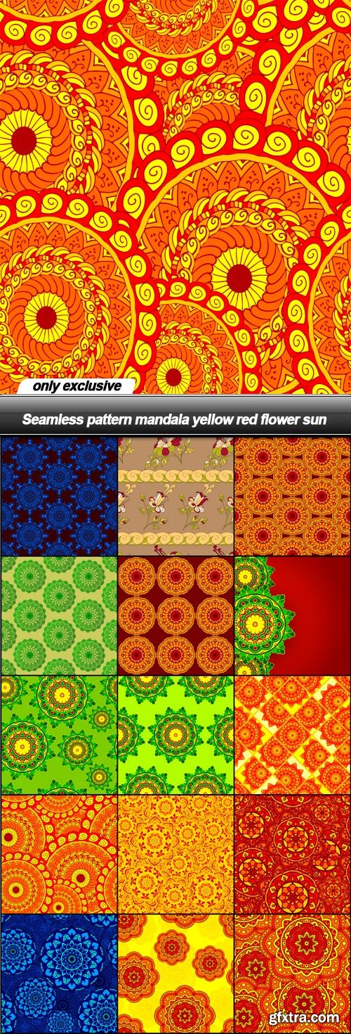 Seamless pattern mandala yellow red flower sun - 15 EPS