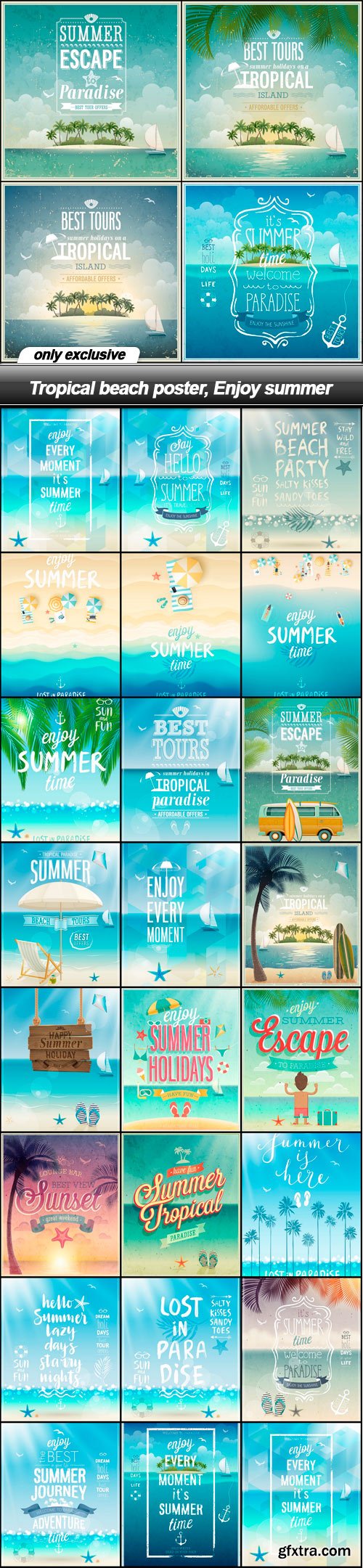 Tropical beach poster, Enjoy summer - 27 EPS