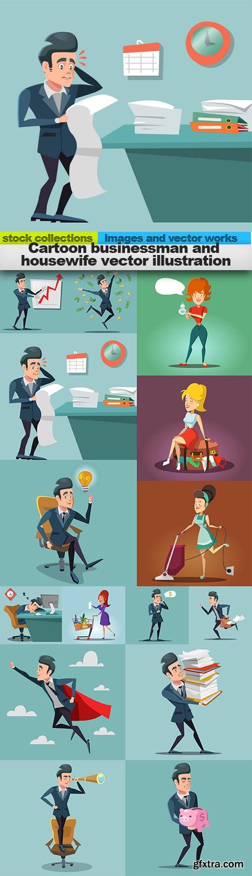 Cartoon businessman and housewife vector illustration, 15 x EPS